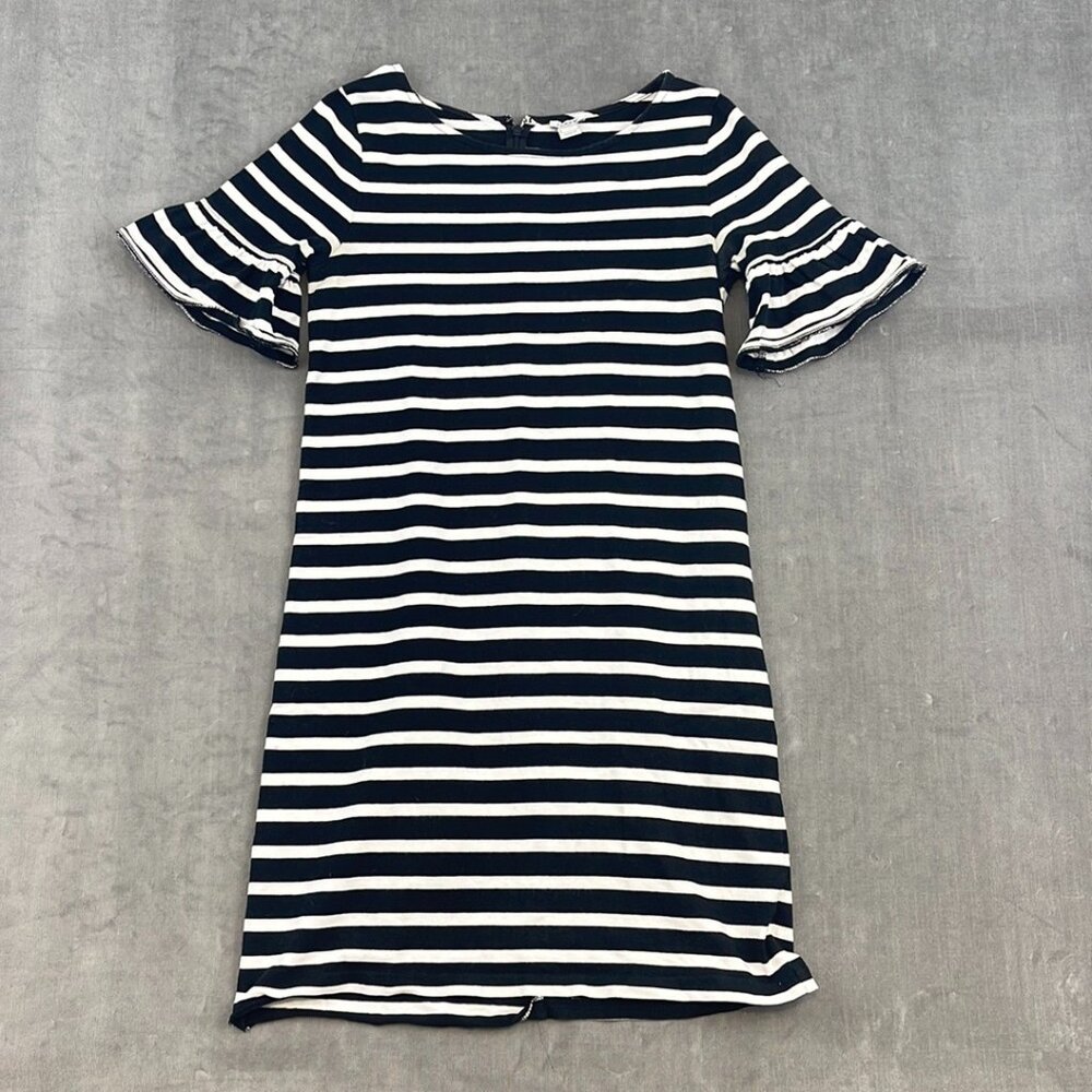 J.Crew Black And White Stripe with Ruffled Short Sleeves Dress Size  S